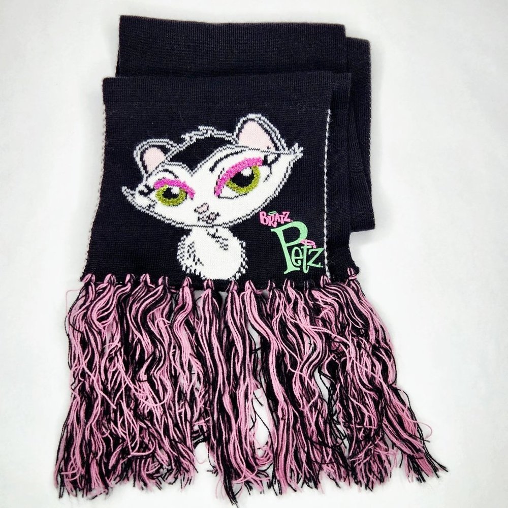 Vintage Bratz Petz Cat Scarf Y2K MGA Black Pink Fringe 57" Rare